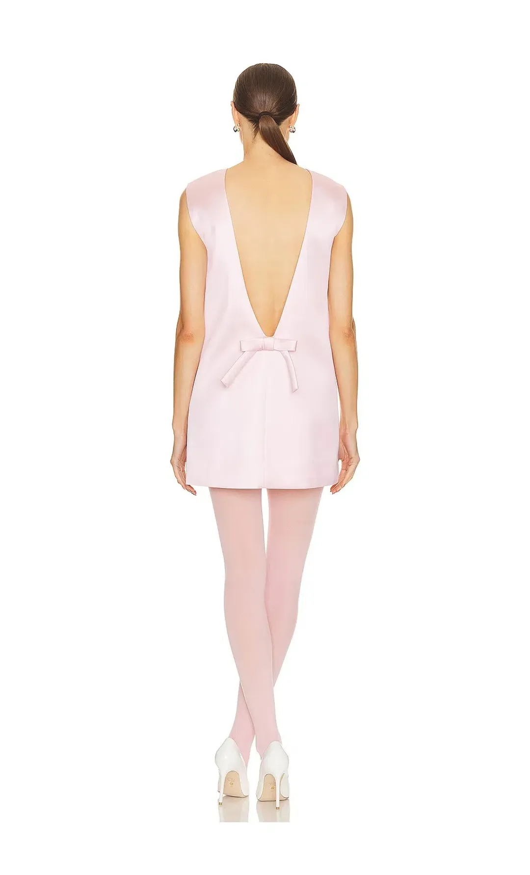Helsa Heavy Satin Backless Bow Mini Dress Pink Size 6 for rent on The Volte - main image