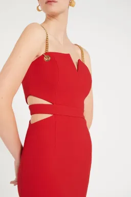 Rebecca Vallance Scarlett Chain Midi Dress Red Size 8 for rent on The Volte - image 3