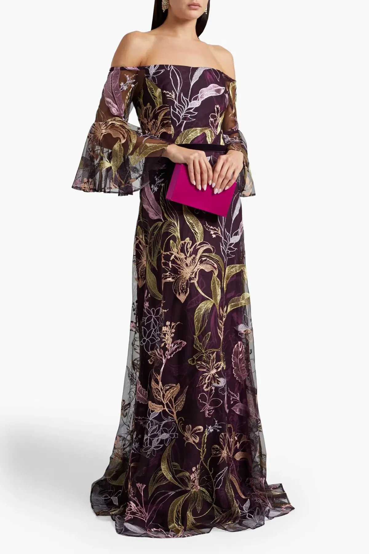 Marchesa Notte Embroidered Burgundy Gown Floral Size 8 - Image 1
