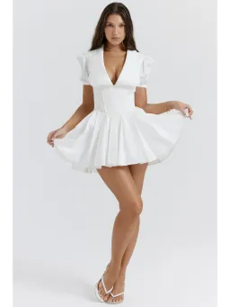 House Of CB Piera Pleated Mini Dress White Size M / AU 10 for rent on The Volte - image 1