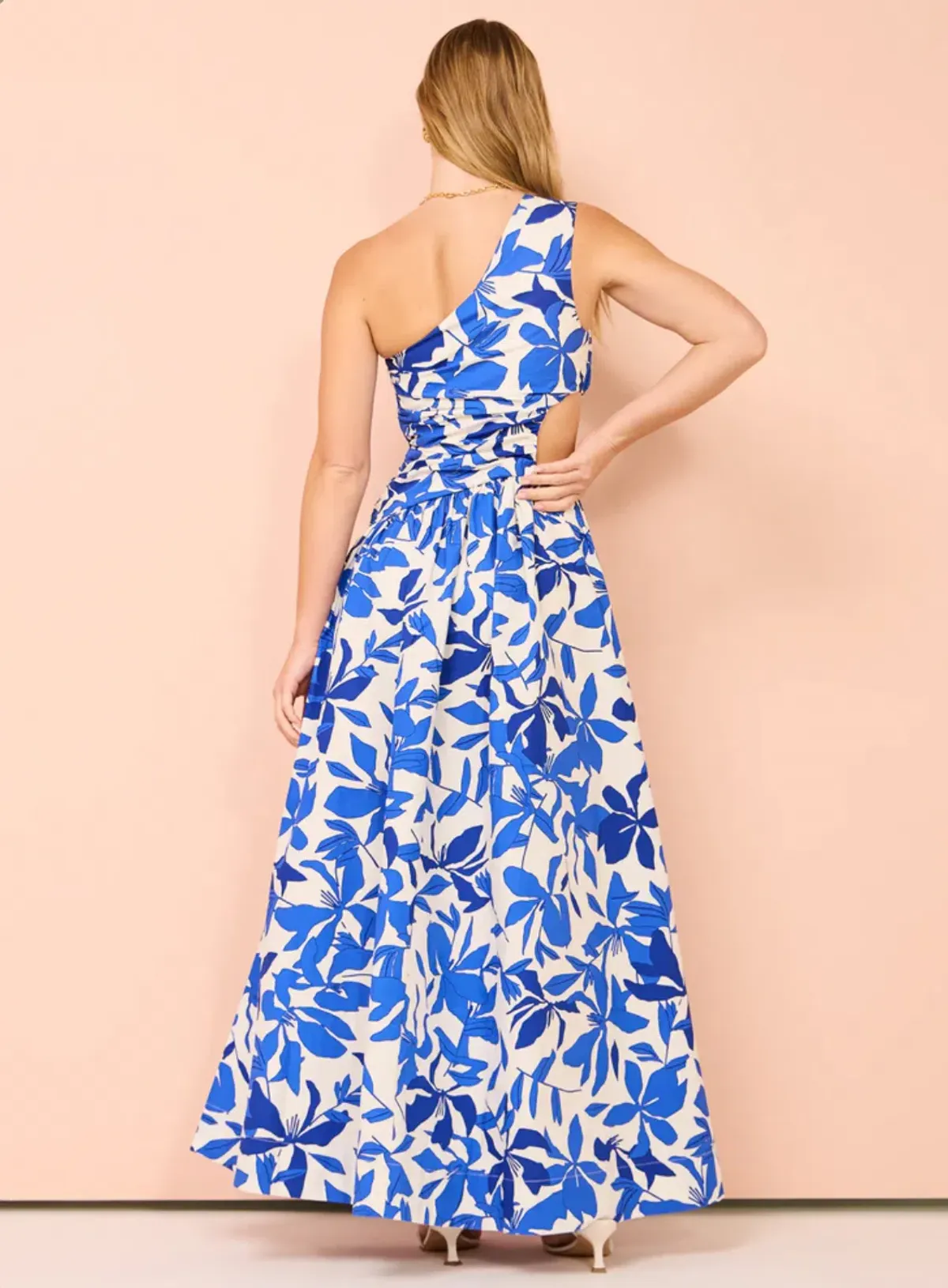 Shona Joy Bleue Asymmetrical Cut Out Maxi Dress Ivory/Aqua Size 10 - Image 3