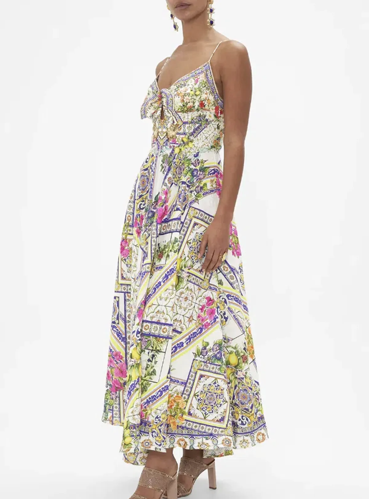 Camilla Long Dress With Tie Front Amalfi Amore Size S - Image 3