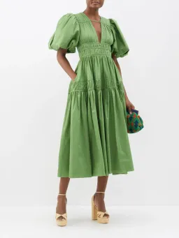 Aje Fallingwater Pintuck Pleated Cotton Midi Dress Green Size 8 for rent on The Volte - image 2