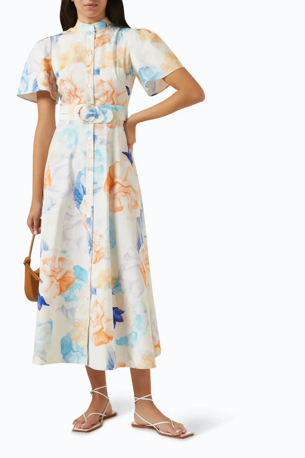 Leo Lin Bianca Short Sleeve Midi Dress Rosebud Floral Print in Cream Size 16 - Image 2