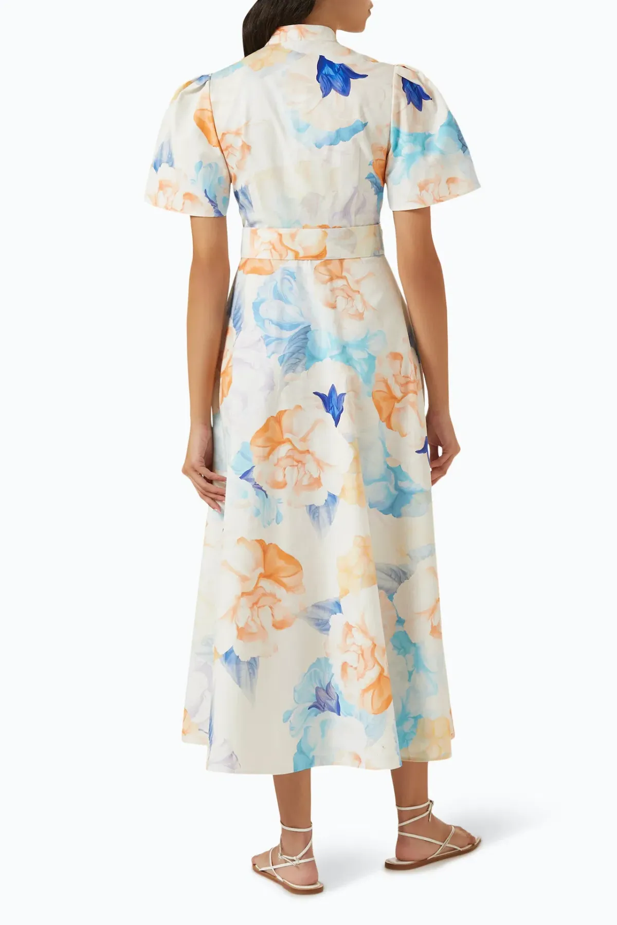 Leo Lin Bianca Short Sleeve Midi Dress Rosebud Floral Print in Cream Size 16 - Image 3