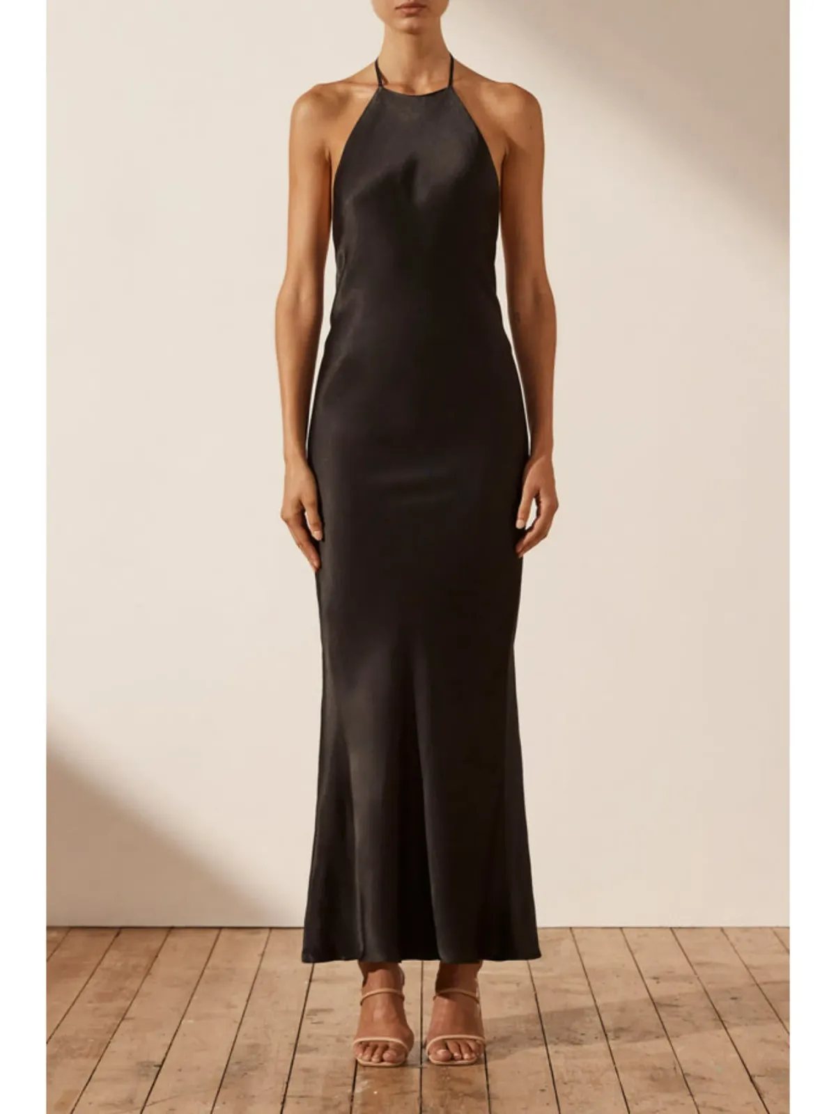 Shona Joy La Lune Low Back Halter Neck Midi Dress Black Size AU 10 for rent on The Volte - main image