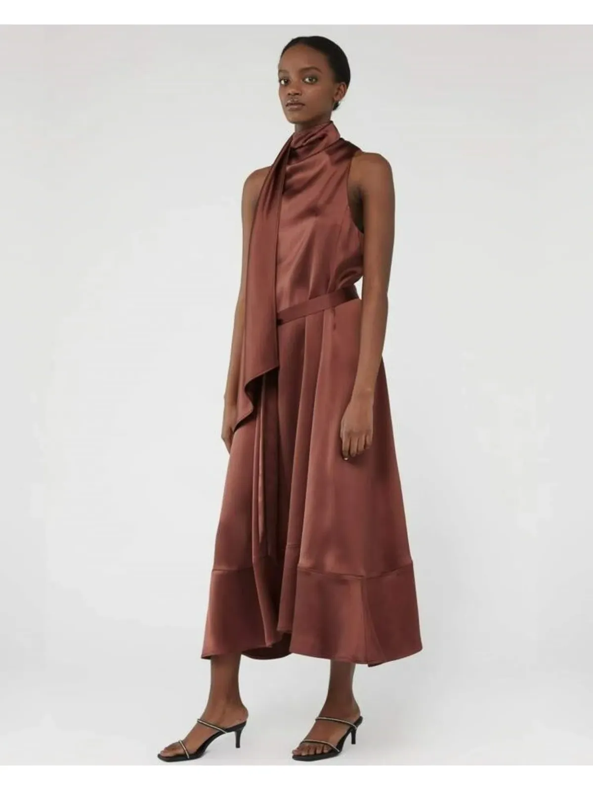 Camilla and Marc Cannes Satin Dress In Cinnamon Size AU 12 for rent on The Volte - main image