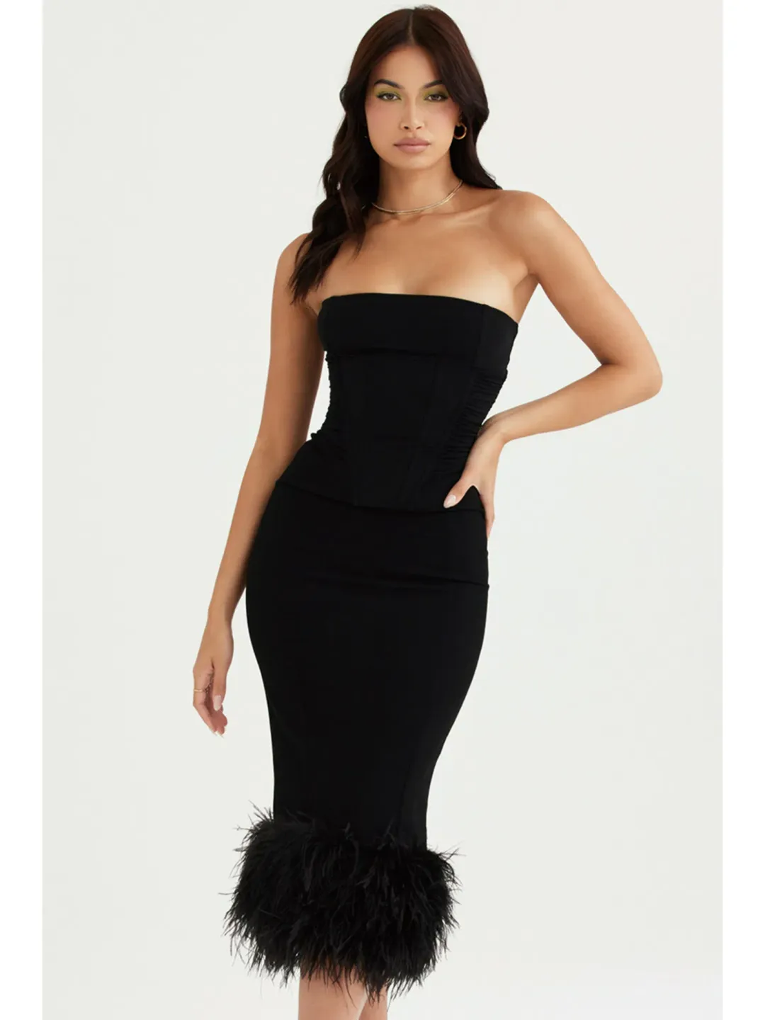House Of CB Fionula Strapless Feather Corset Dress Black Size AU 10 for rent on The Volte - main image