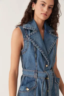 Aje Balance Denim Mini Dress 90's Wash Size AU 12 for rent on The Volte - image 3
