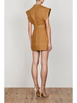 Shona Joy Eams Linen Utility Mini Dress in Nutmeg Size AU 8 for rent on The Volte - image 2