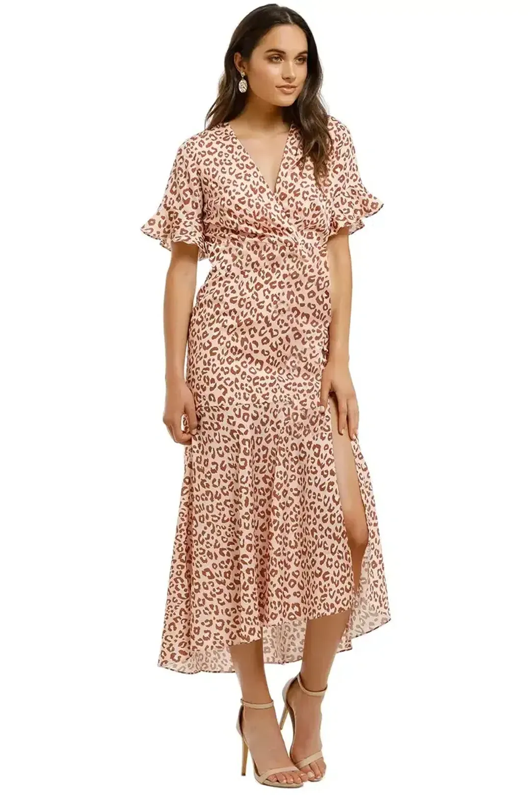 Pasduchas Saskia Split Midi Dress in Leopard Size 16 for rent on The Volte - main image