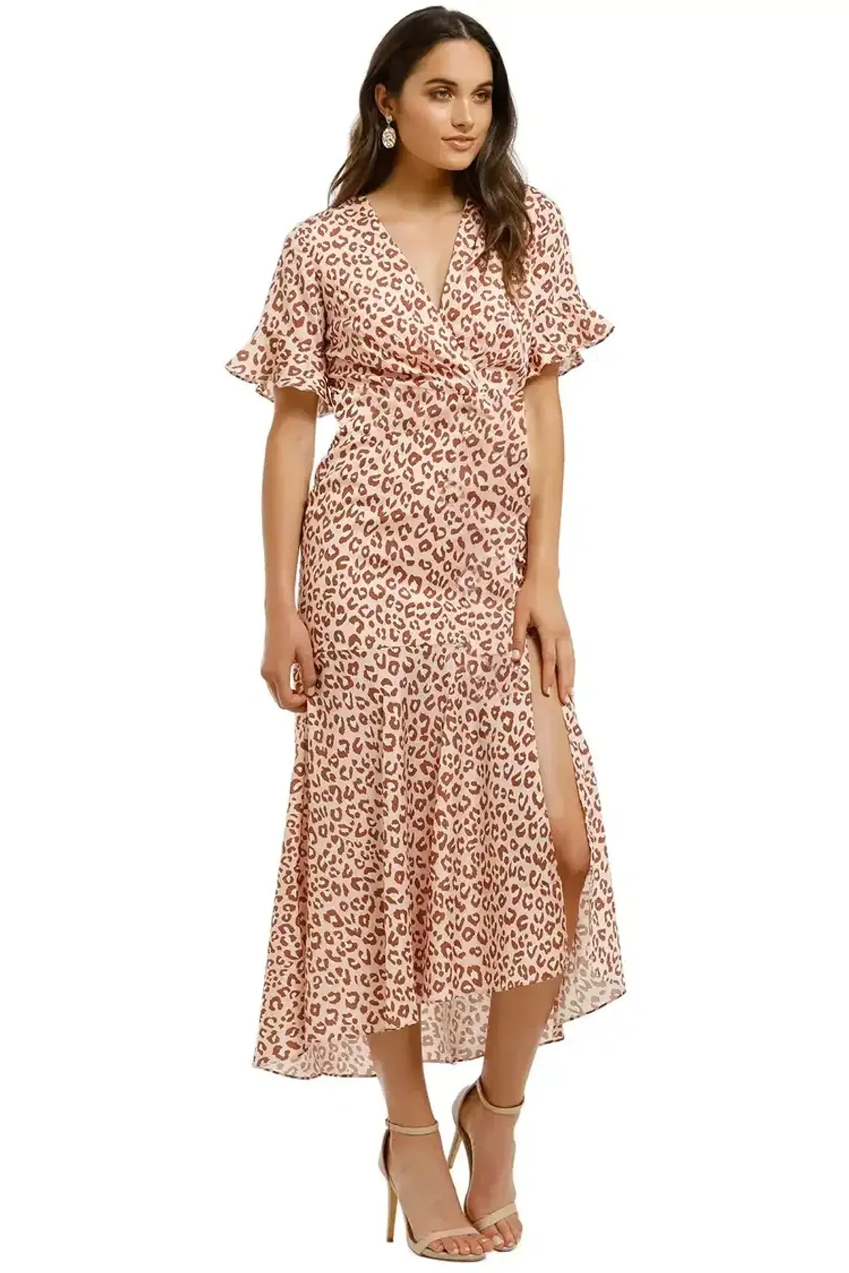 Pasduchas Saskia Split Midi Dress in Leopard Size 16 for rent on The Volte - main image