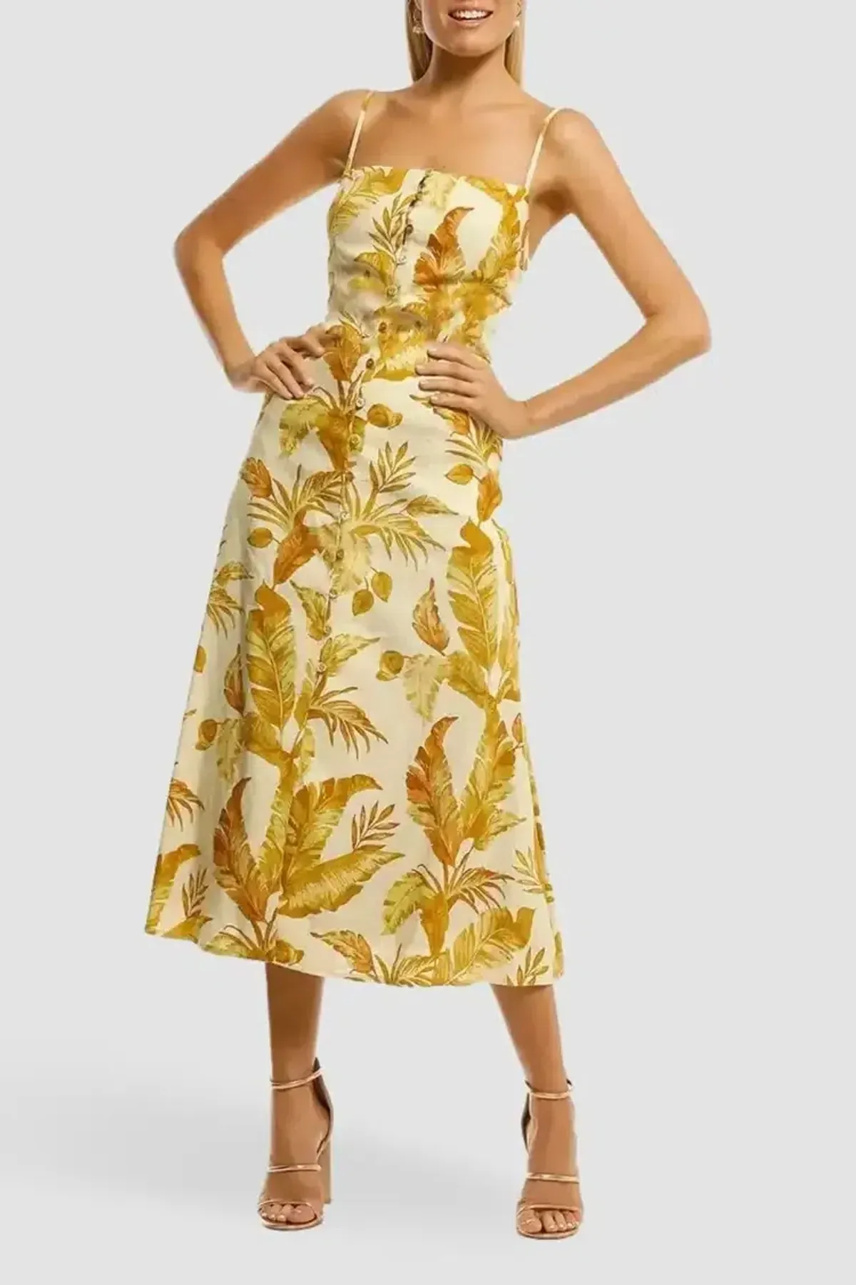Pasduchas Hazy Belt Midi Dress in Golden Size 6 - Image 1