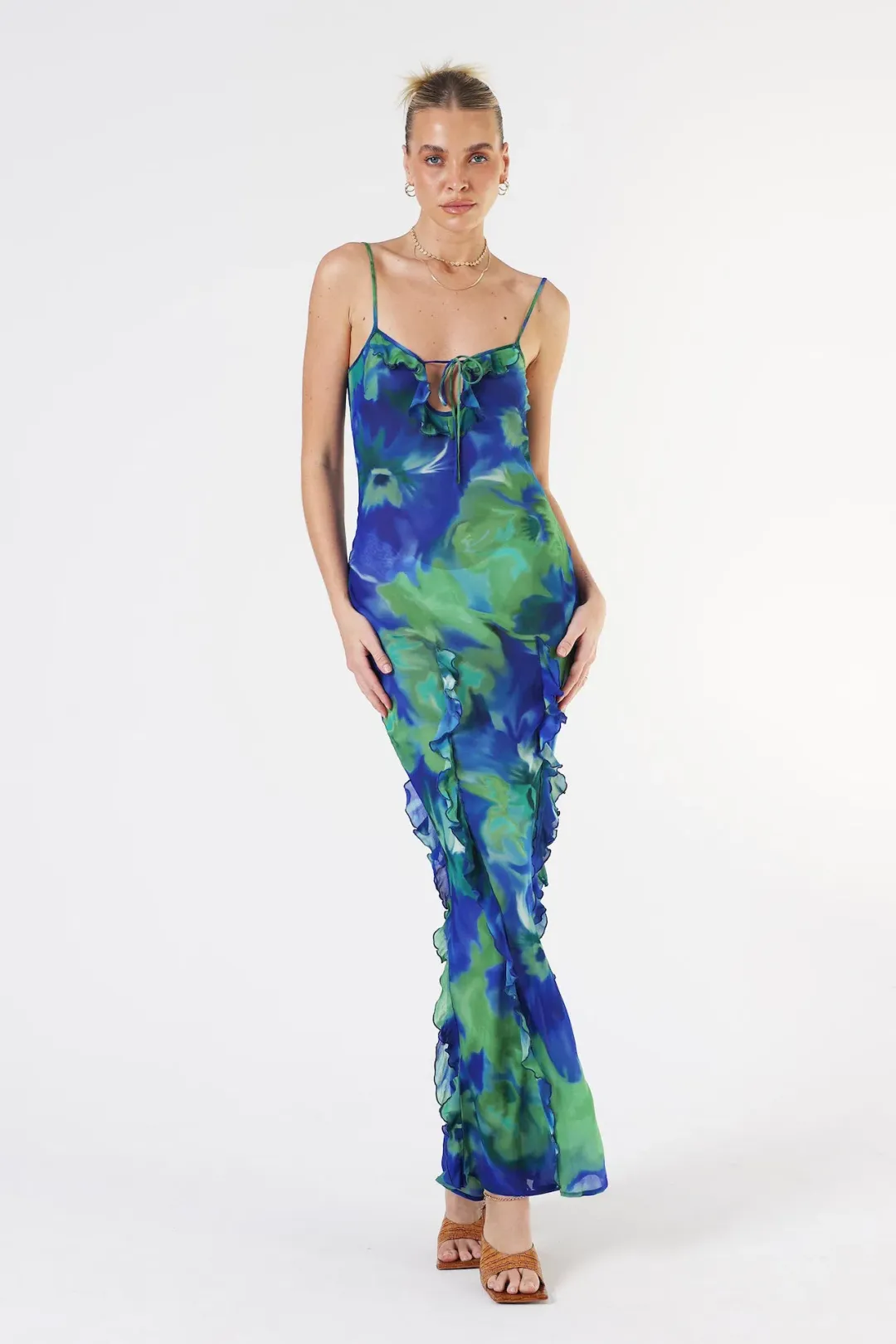 Isabelle Quinn Kyra Ruffle Maxi Dress Pacific Pansie Size 8 for rent on The Volte - main image