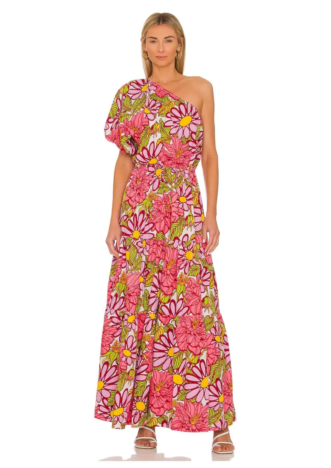 SWF Frida One Shoulder Puff Sleeve Maxi Dress Floral Size L / AU 14 for rent on The Volte - main image