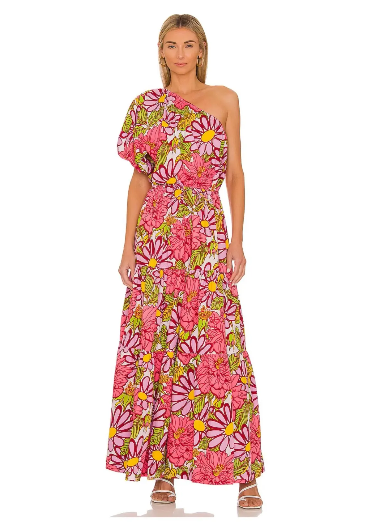 SWF Frida One Shoulder Puff Sleeve Maxi Dress Floral Size L / AU 14 for rent on The Volte - main image