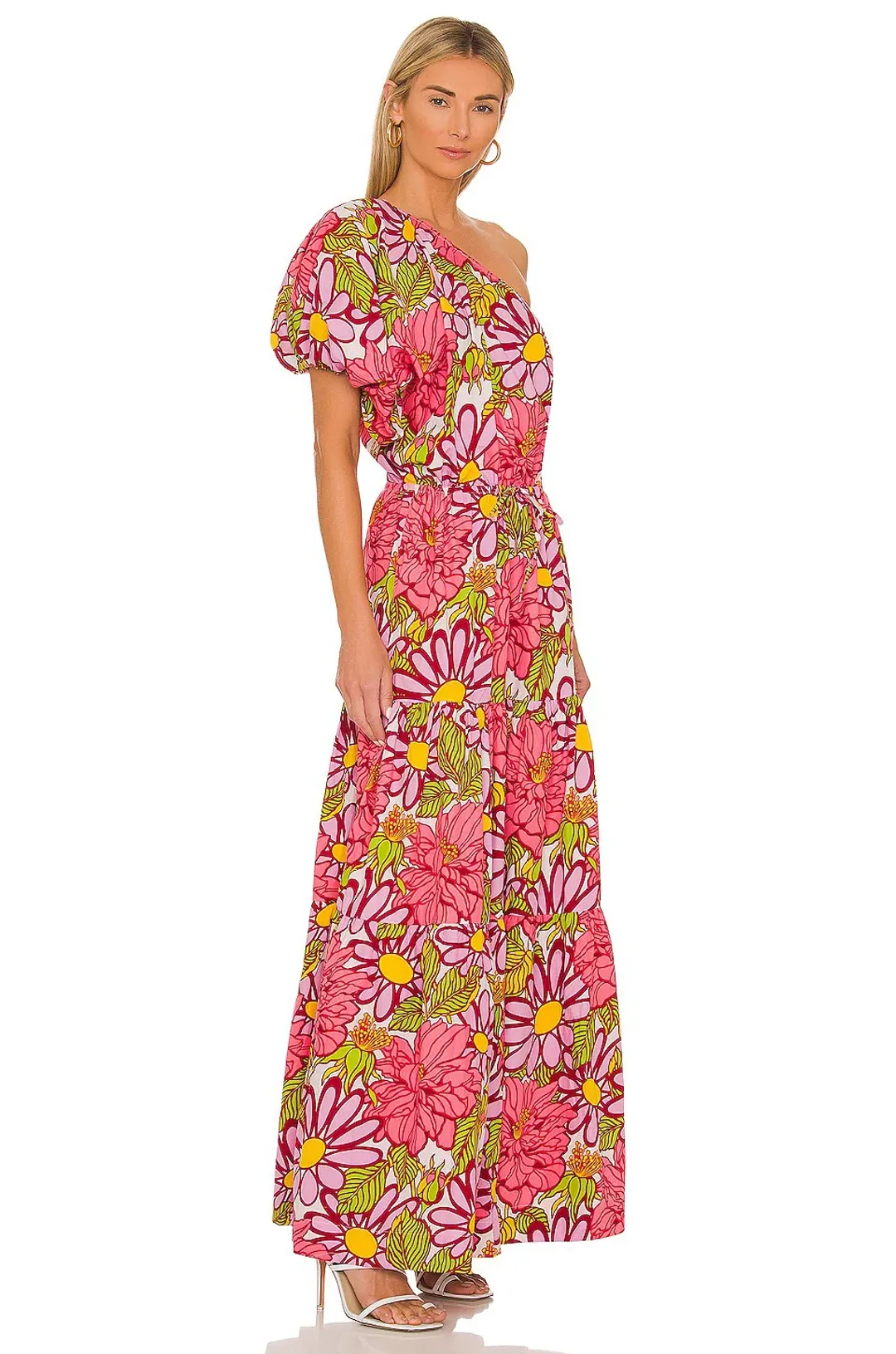 SWF Frida One Shoulder Puff Sleeve Maxi Dress Floral Size L / AU 14 for rent on The Volte - main image