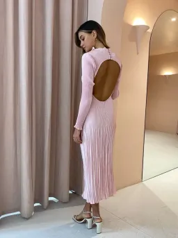 L'idee Soiree Long Sleeve Pleated Dress in Ballet Pink Size 8 for rent on The Volte - image 2