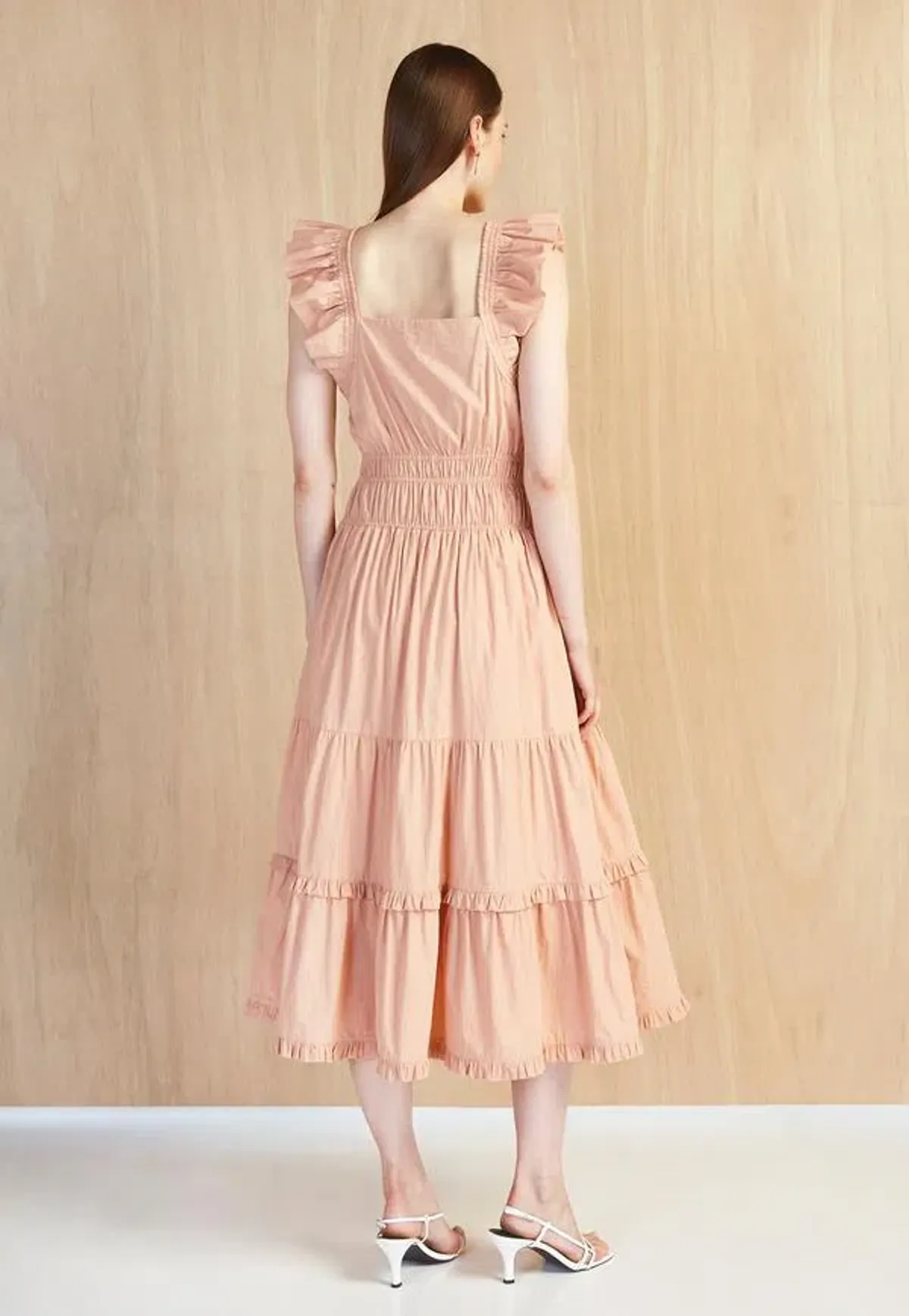 Magali Pascal Jeanette Midi Dress in Peach Size 8 - Image 2