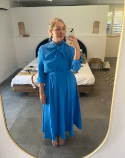 Scanlan Theodore Silk Drape Neck Midi Dress Bright Blue Size 12 for rent on The Volte - image 7