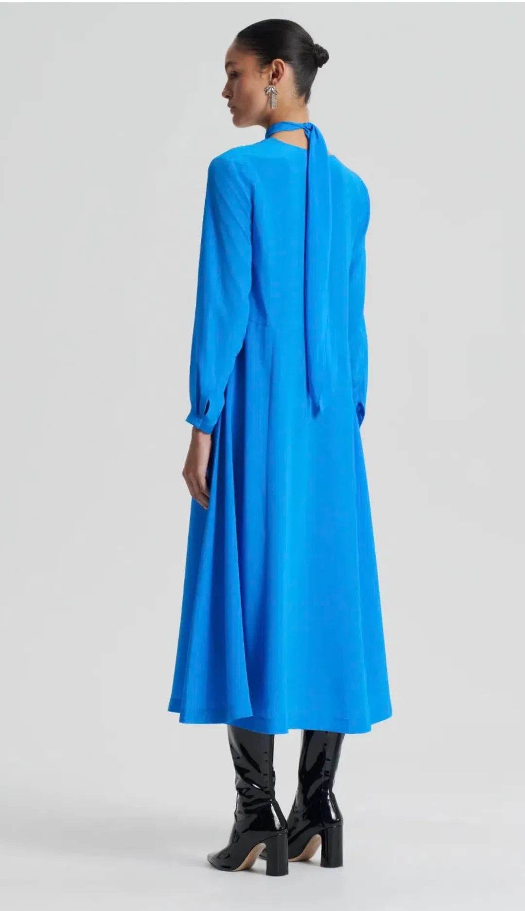 Scanlan Theodore Silk Drape Neck Midi Dress Bright Blue Size 12 for rent on The Volte - main image