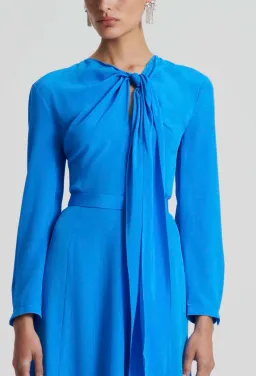 Scanlan Theodore Silk Drape Neck Midi Dress Bright Blue Size 12 for rent on The Volte - image 2