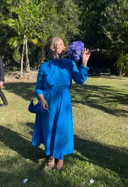 Scanlan Theodore Silk Drape Neck Midi Dress Bright Blue Size 12 for rent on The Volte - image 5