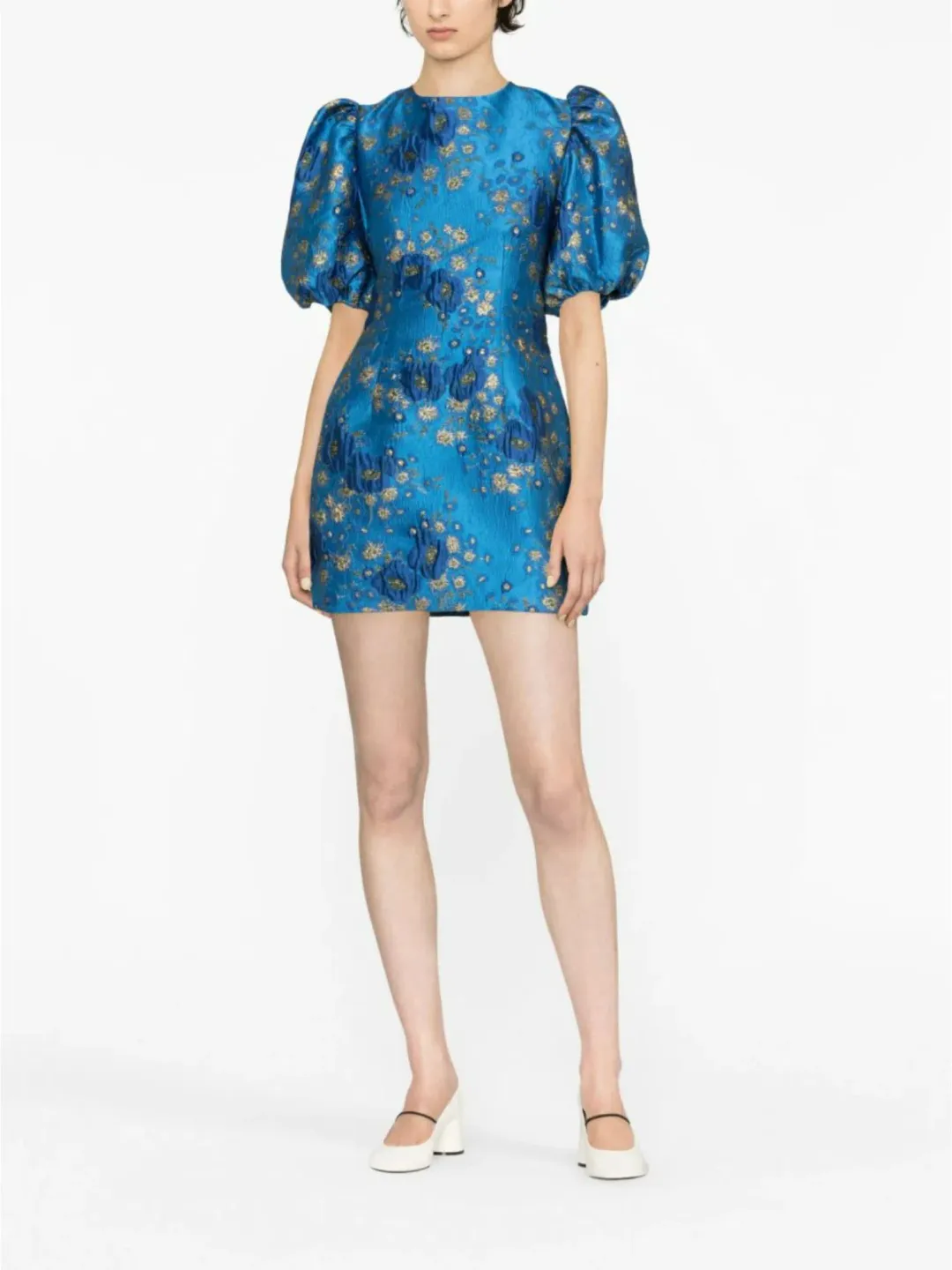 Ganni 3D Jacquard Open Back Mini Dress Blue Size AU 10 for rent on The Volte - main image