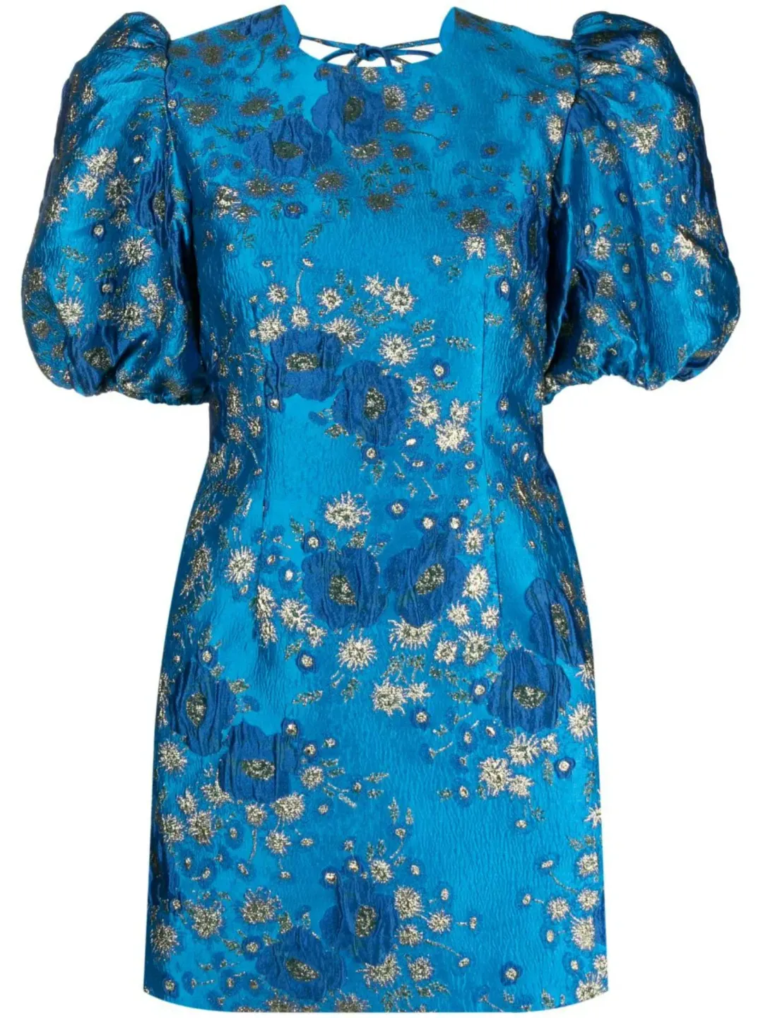 Ganni 3D Jacquard Open Back Mini Dress Blue Size AU 10 for rent on The Volte - main image