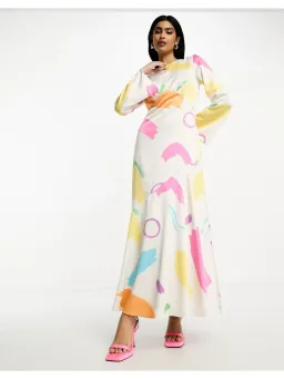 Daska High Neck Long Sleeve Maxi Dress In Multi Print Size AU 12 for rent on The Volte - image 2