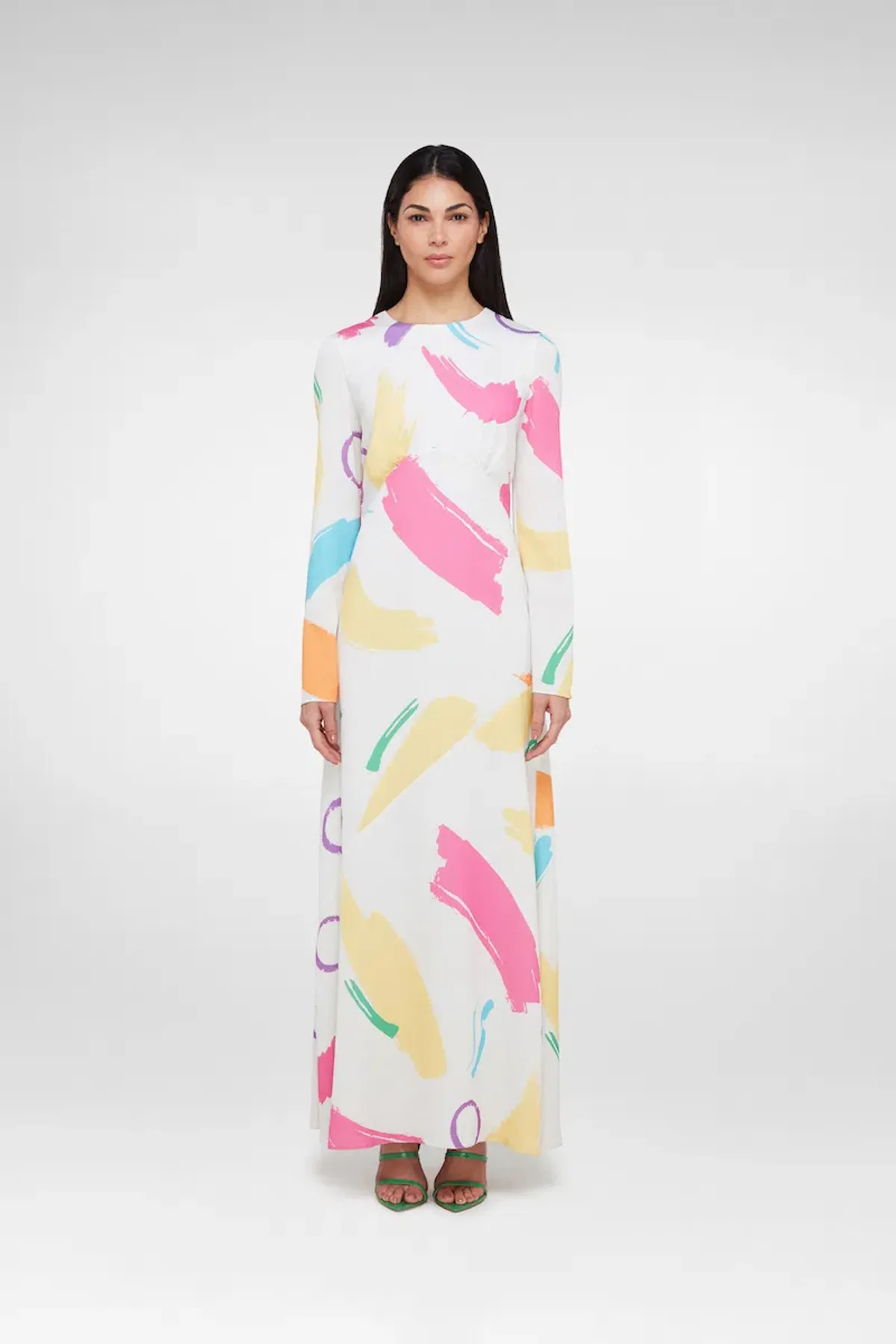 Daska High Neck Long Sleeve Maxi Dress In Multi Print Size AU 12 for rent on The Volte - main image