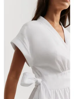Country Road Organically Grown Linen Wrap Midi Dress White Size AU 10 for rent on The Volte - image 3