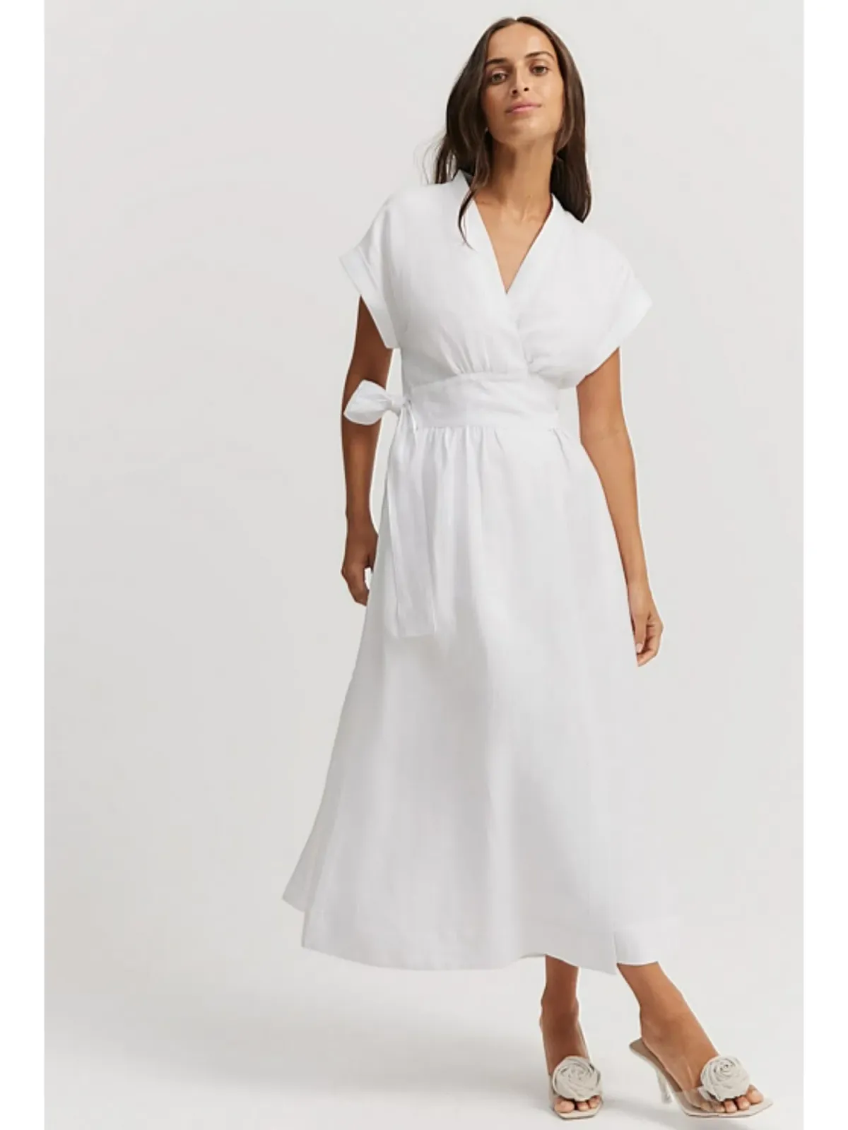 Country Road Organically Grown Linen Wrap Midi Dress White Size AU 10 for rent on The Volte - main image