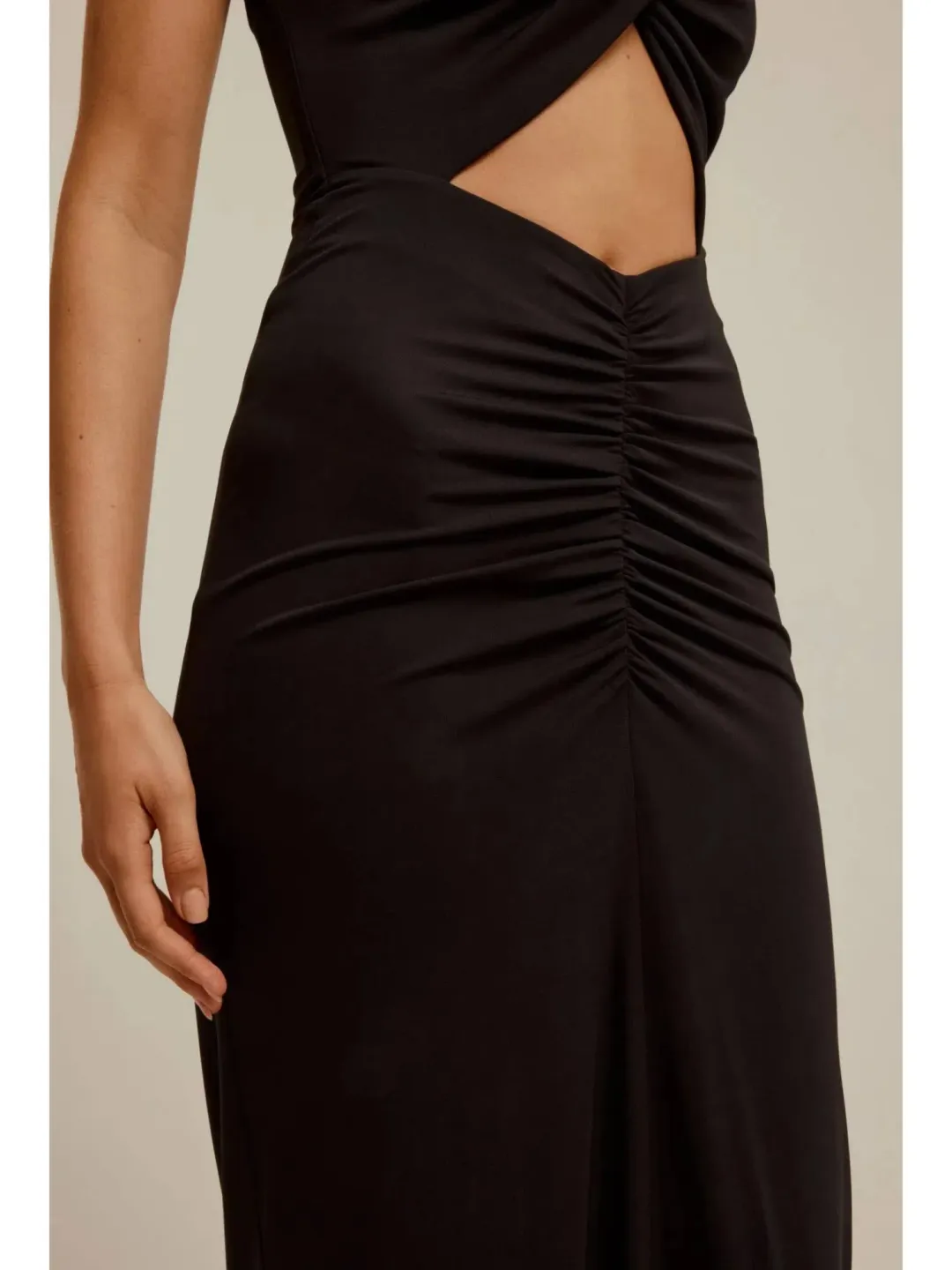 Venroy Draped Cutaway Strapless Dress Black Size AU 10 for rent on The Volte - main image