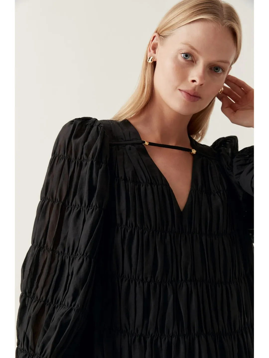 Aje Evelina Ruched Mini Dress Black Size AU 14 for rent on The Volte - main image