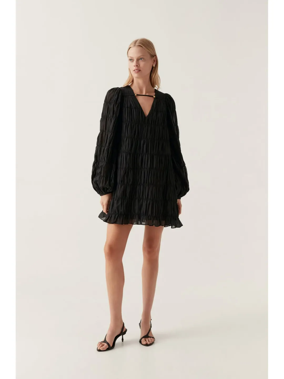 Aje Evelina Ruched Mini Dress Black Size AU 14 for rent on The Volte - main image