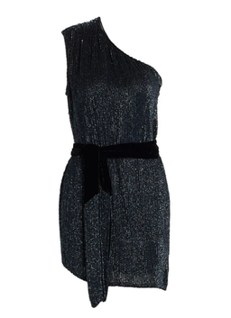 Retrofête Ella One Shoulder Sequin Mini Dress Metallic Black Size 10 for rent on The Volte - image 3