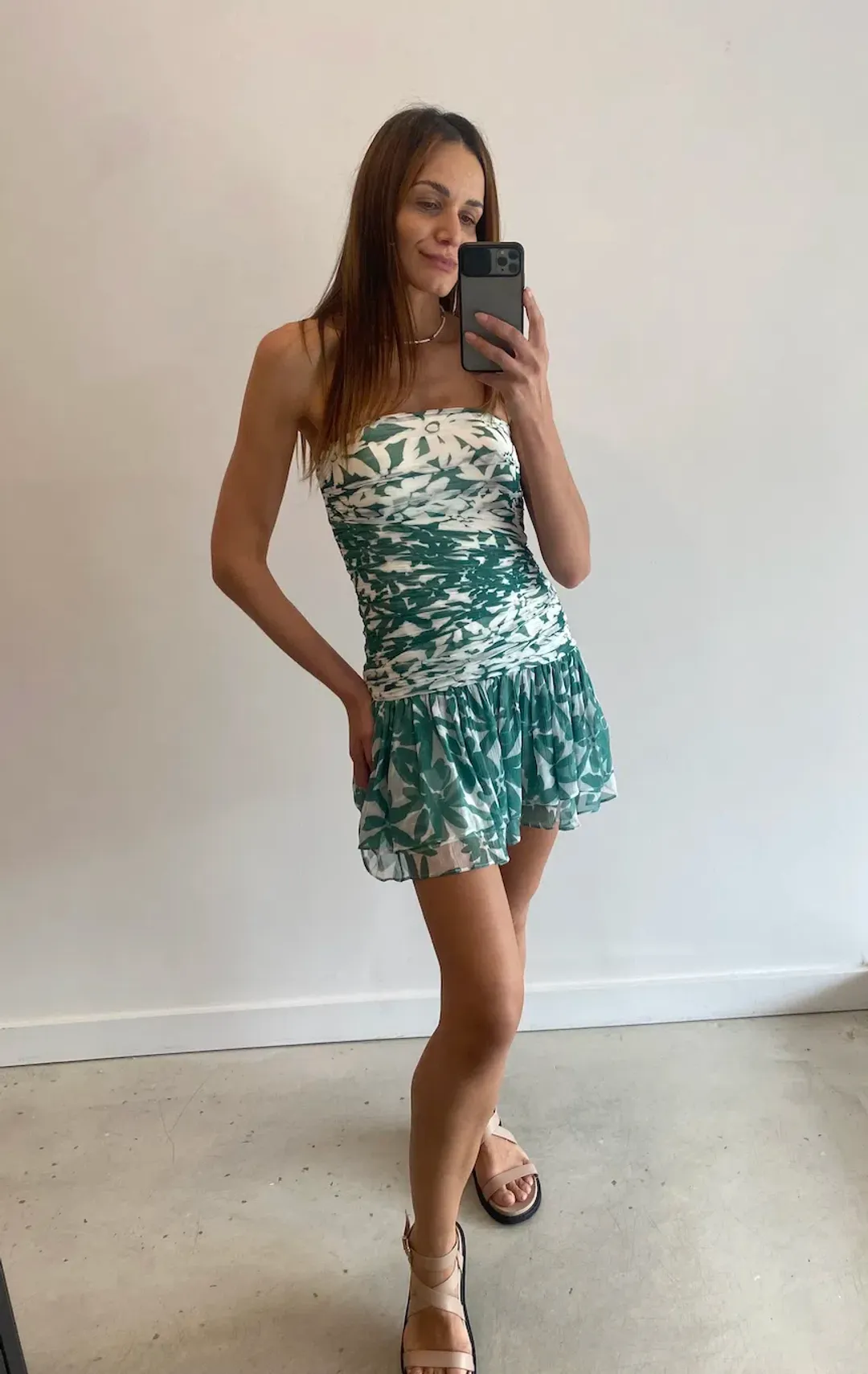 Shona Joy Marguerite Strapless Contrast Mini Dress Evergreen/Ivory - Size 10 for rent on The Volte - main image