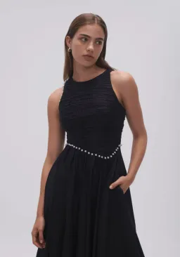 Aje Florence Pearl Trim Midi Dress Black Size 6 for rent on The Volte - image 5