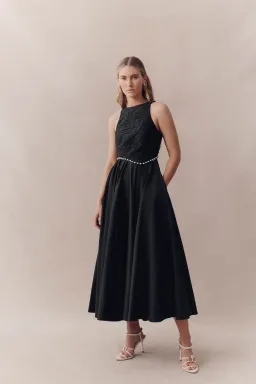Aje Florence Pearl Trim Midi Dress Black Size 6 for rent on The Volte - image 1
