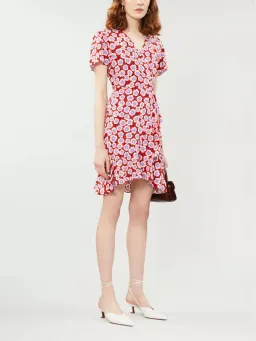 Diane Von Furstenberg Estrella Wrap Dress Red Floral Size 8 for rent on The Volte - image 1