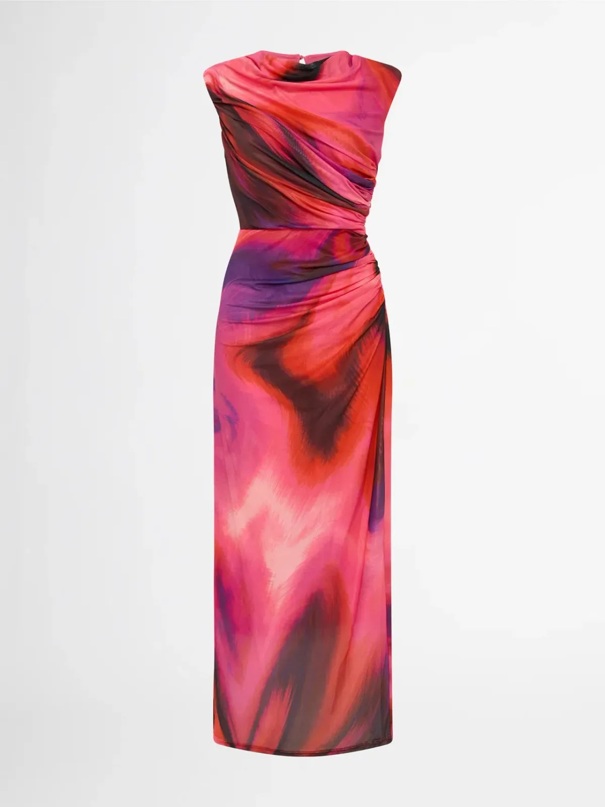 Sheike Tornado Mesh Maxi Dress Red and Pink Watercolour Print Size 10 - Image 3