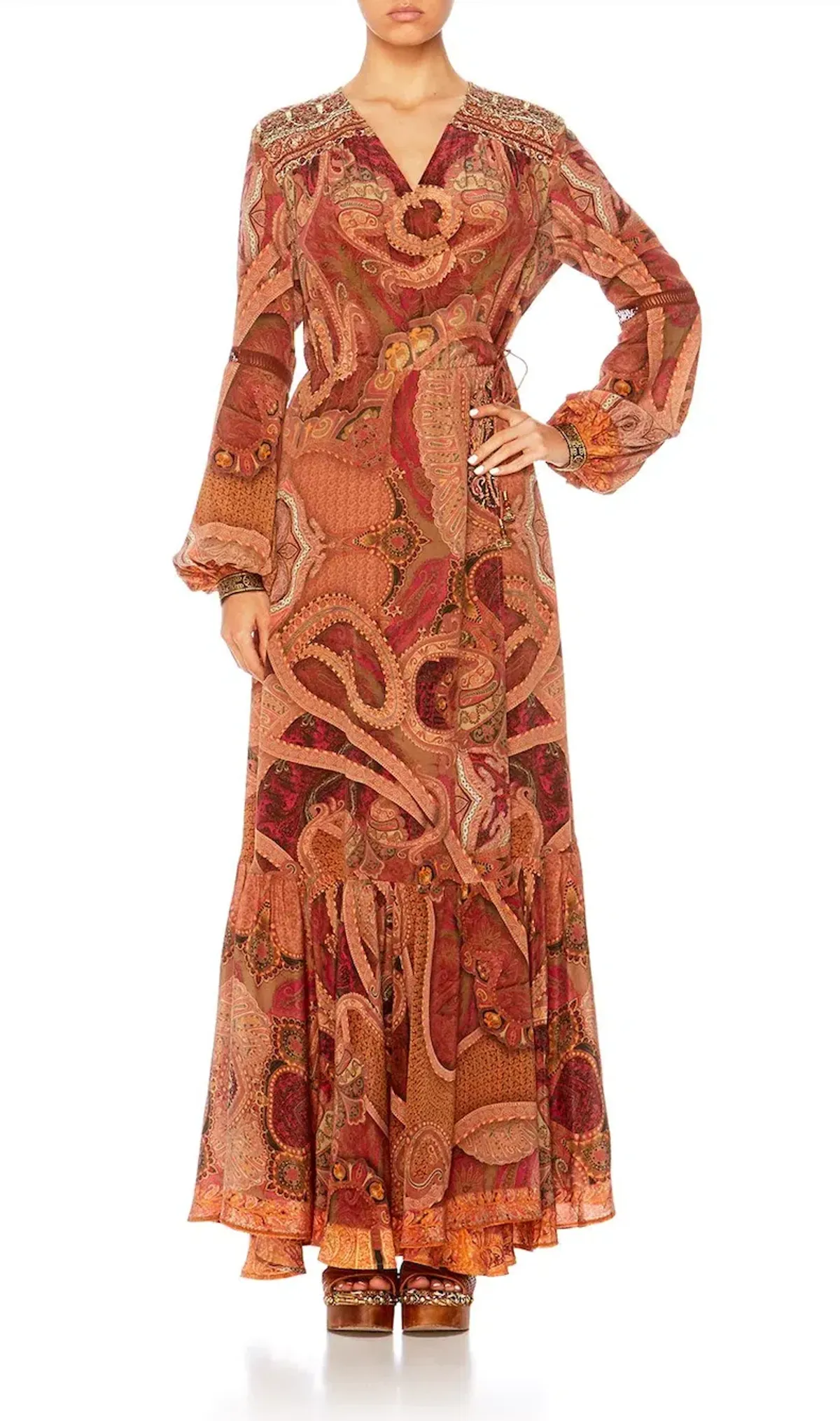 Camilla Quilted Yoke Wrap Dress Family Gathering Print Size 8 - Image 4