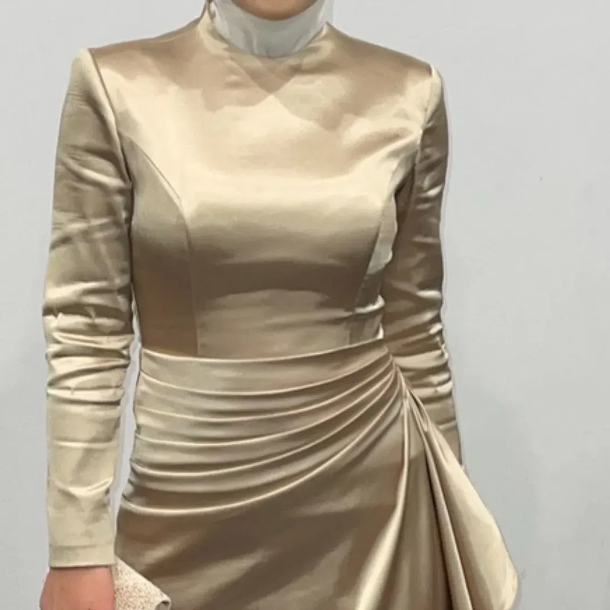 Jafrie By R Satin Long Sleeve Dress Gold Size 8 - Image 3