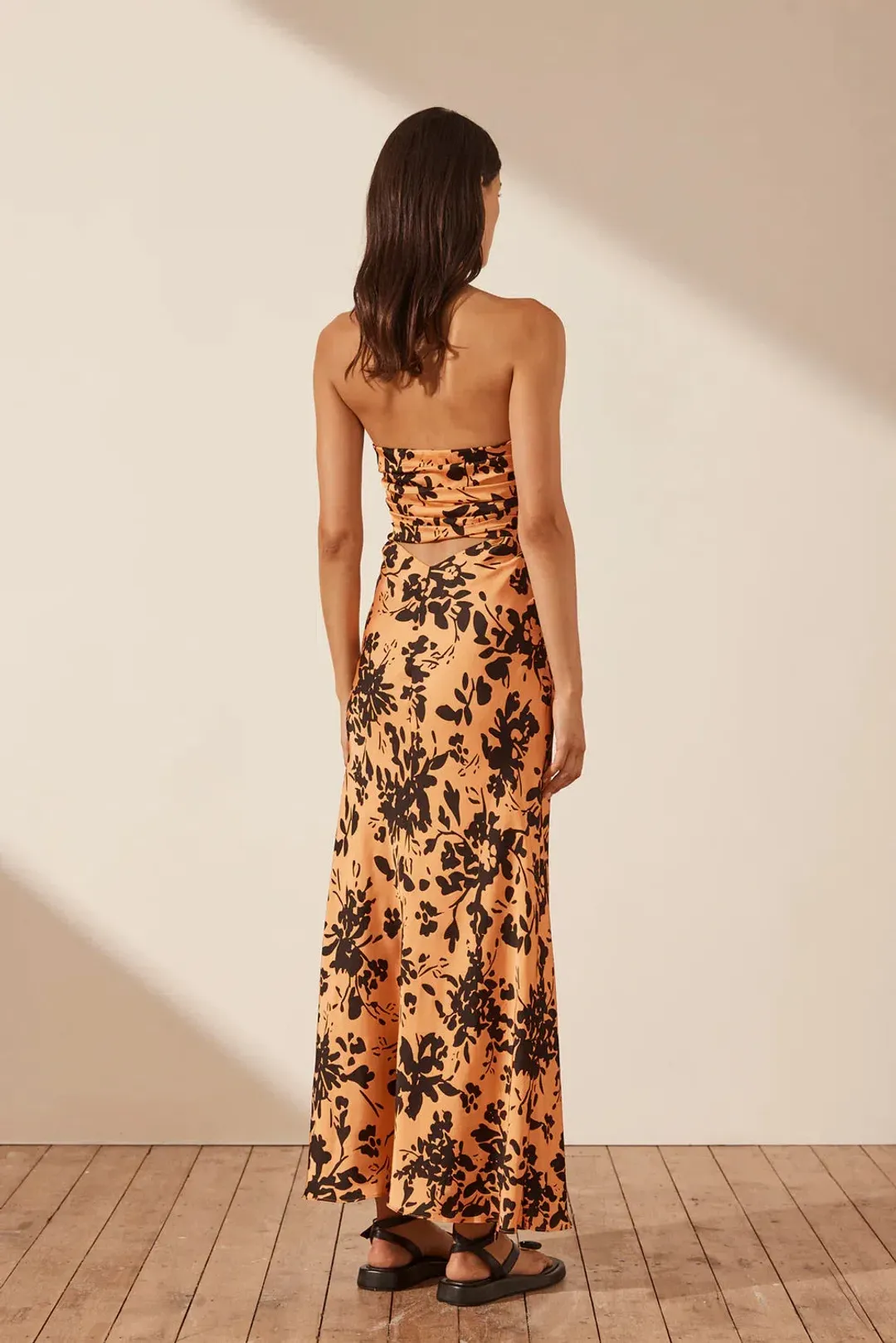 Shona Joy Solare Strapless Cut Out Ruched Midi Dress Floral Size 6 for rent on The Volte - main image