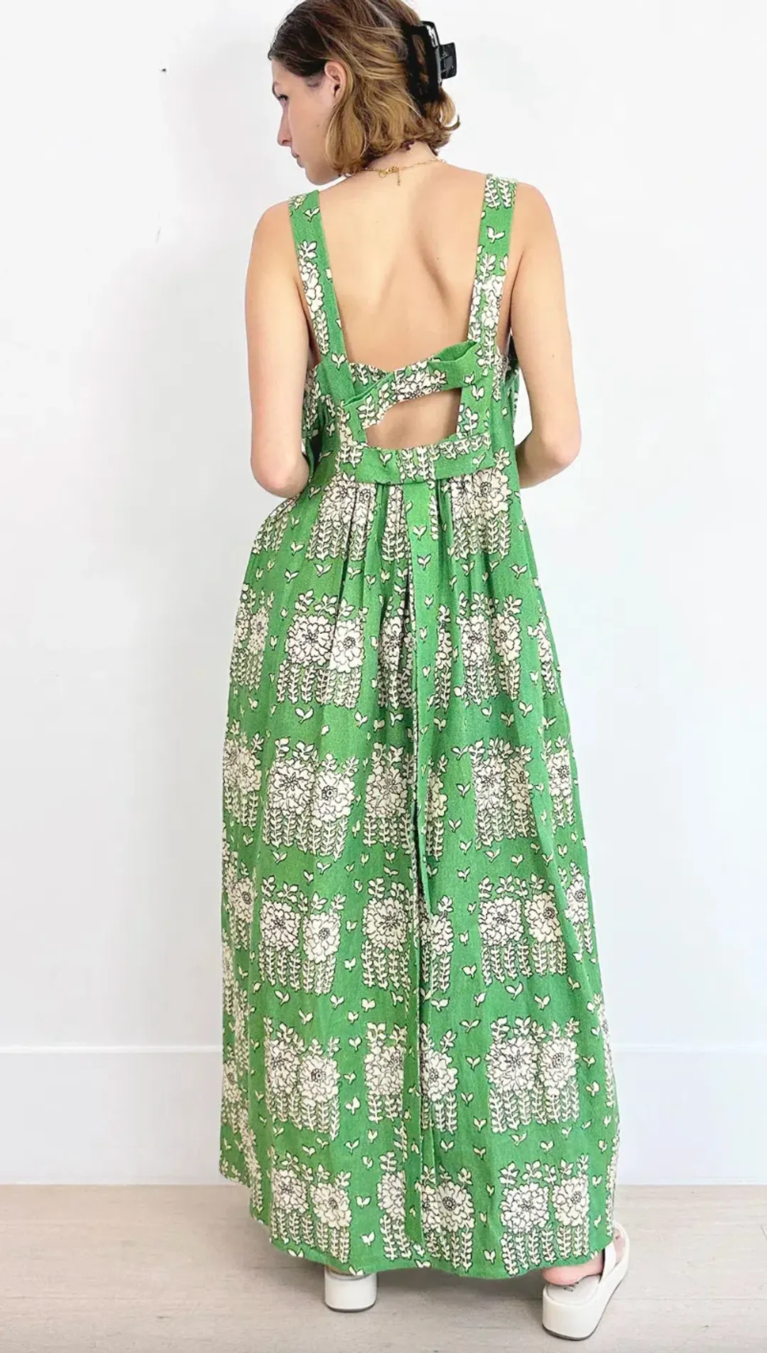 Oroton Posie Linen Maxi Dress Green Floral Size 8 for rent on The Volte - main image