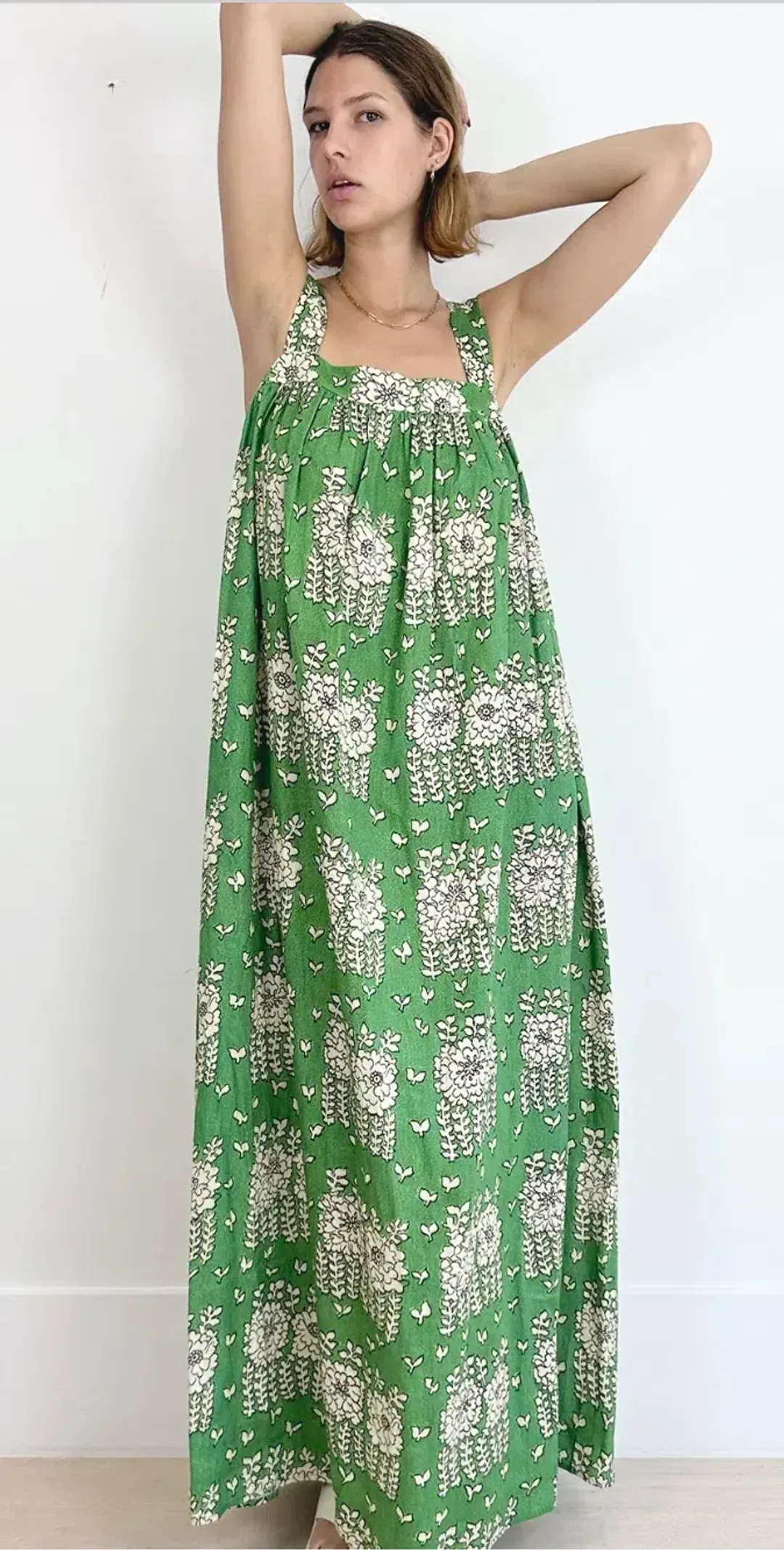 Oroton Posie Linen Maxi Dress Green Floral Size 8 for rent on The Volte - main image