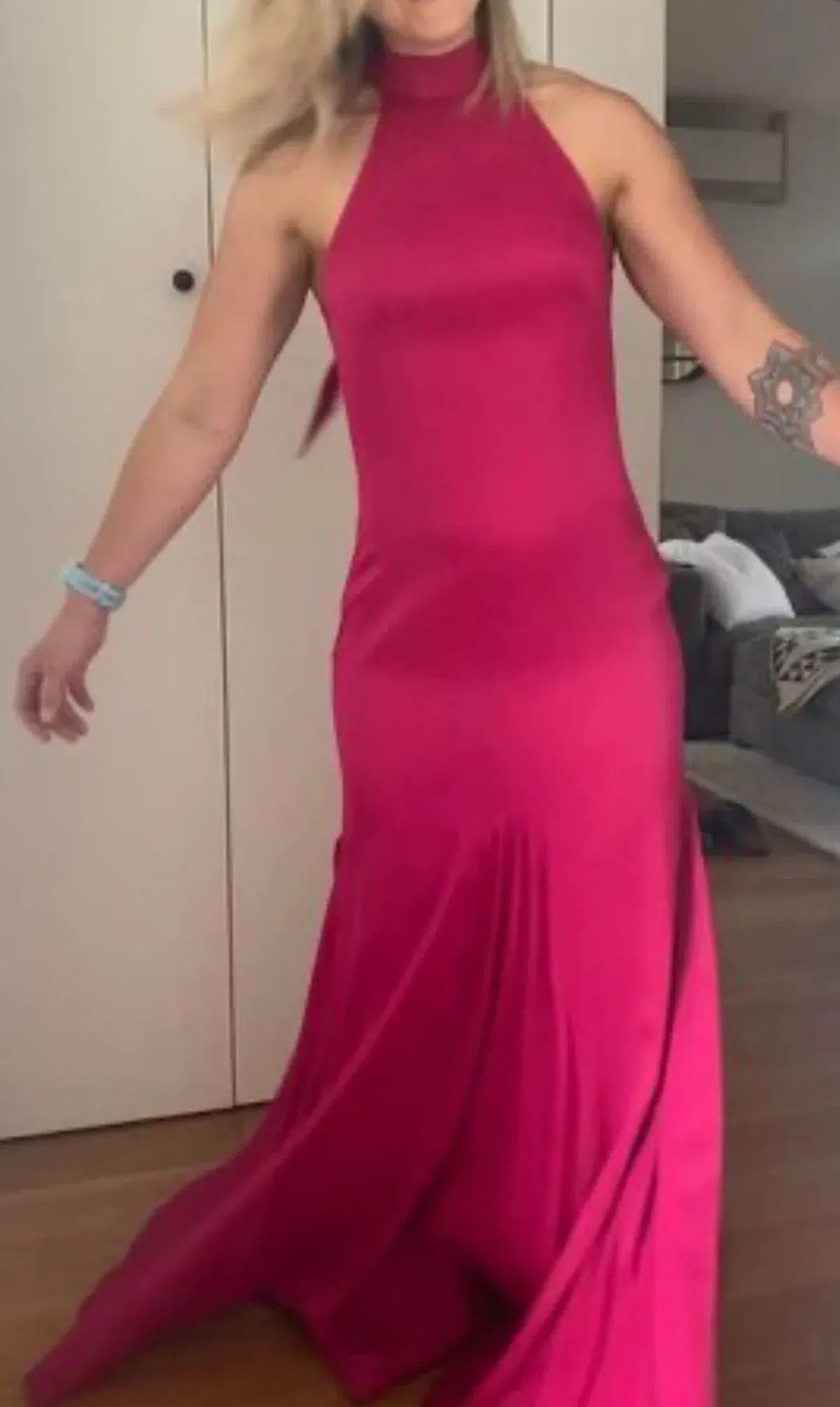 Sass & Bide Halter Neck Sleeveless Long Dress Fuchsia Size 8 - Image 3