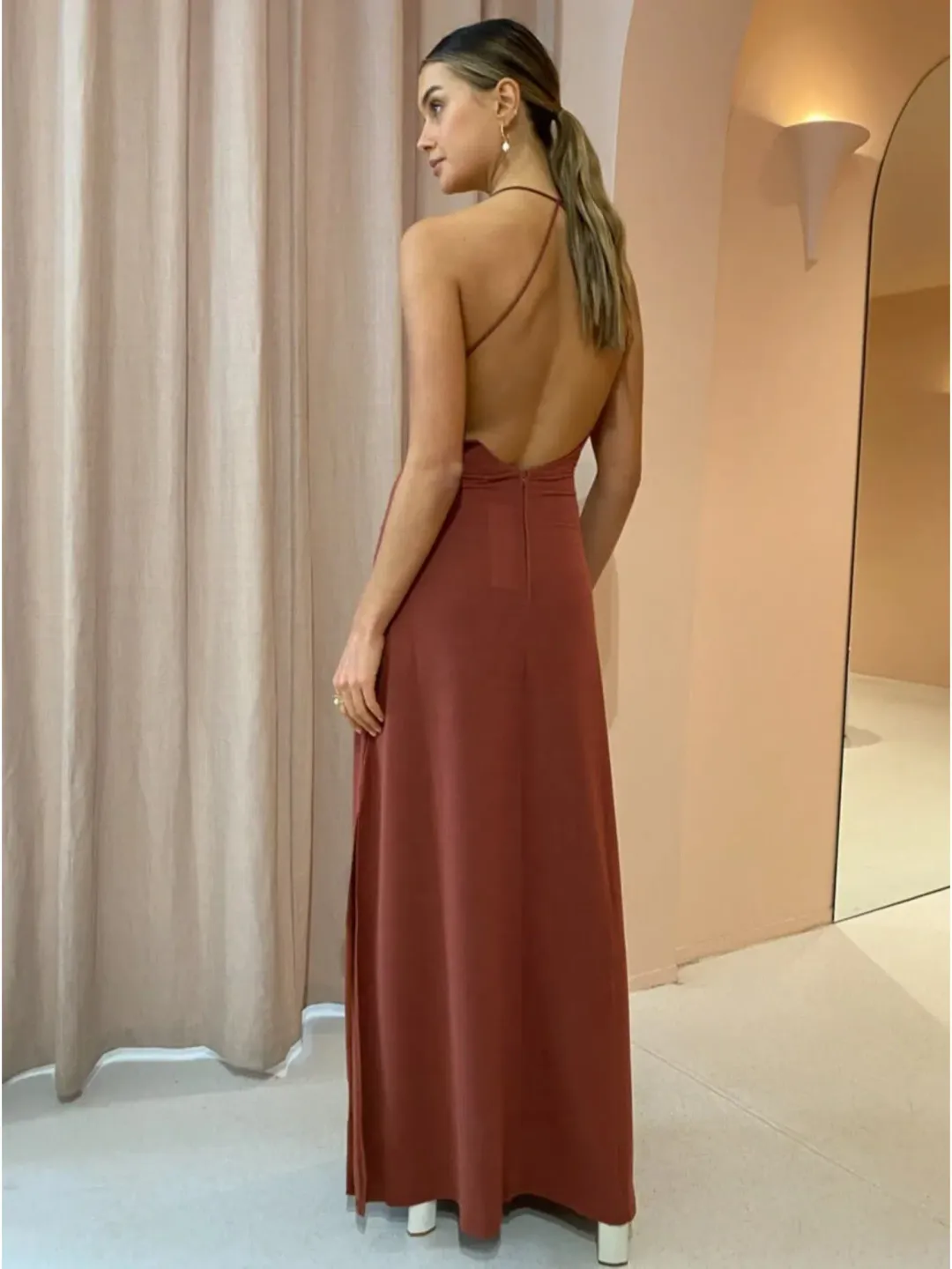 Sonya Moda Knitted Keyhole Gown in Spice Size AU 8 for rent on The Volte - main image
