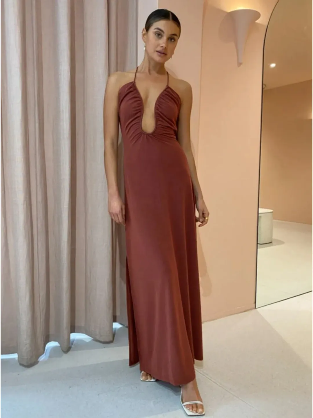Sonya Moda Knitted Keyhole Gown in Spice Size AU 8 for rent on The Volte - main image